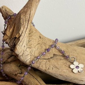 Amethyst and sterling silver necklace and flower charm